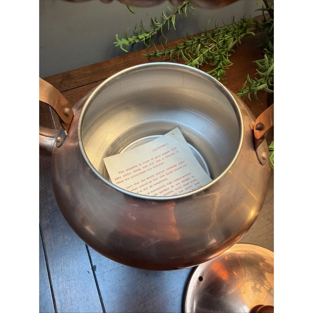 Vintage copper tea kettle NOS W/ Paper Work & Spout Cover